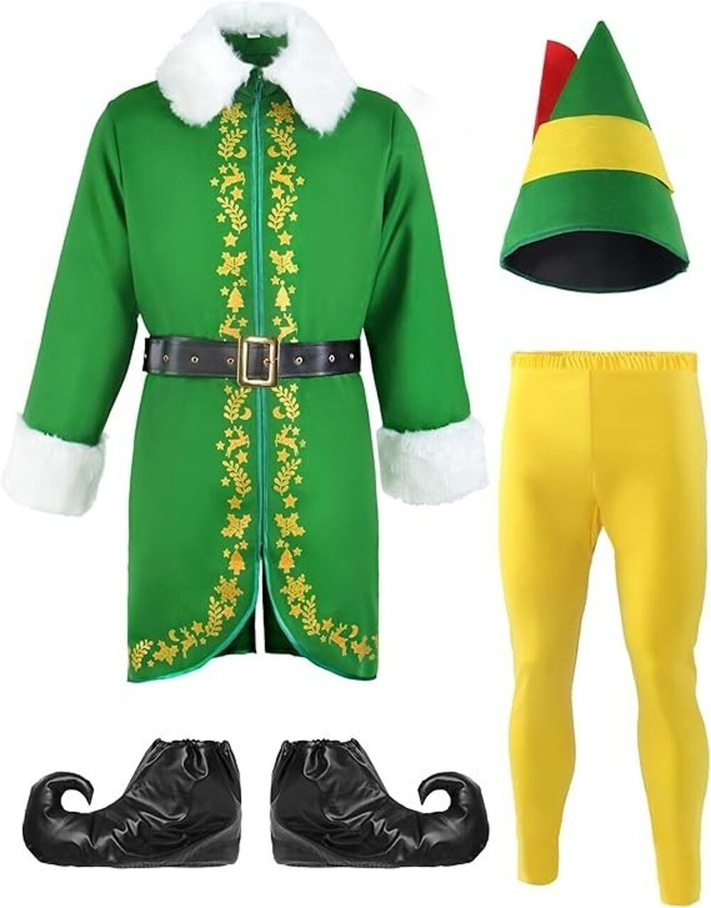 Elf Costume Men Christmas Outfit Adult 6pcs Deluxe Suit Santa Cosplay XXL